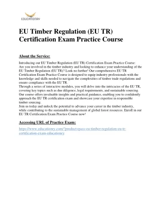 EU Timber Regulation (EU TR) Certification Exam Practice Course