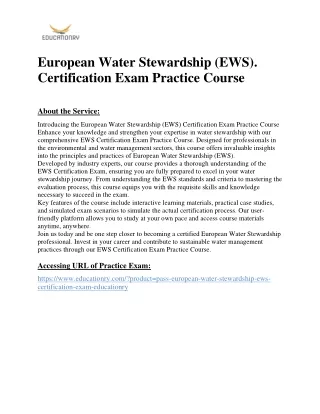 European Water Stewardship (EWS). Certification Exam Practice Course