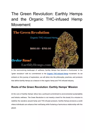 The Green Revolution: Earthly Hemps and the Organic THC-infused Hemp Movement