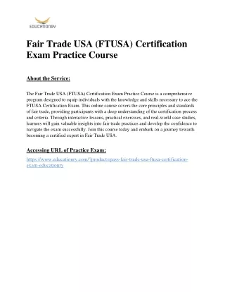 Fair Trade USA (FTUSA) Certification Exam Practice Course