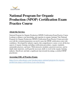National Program for Organic Production (NPOP) Certification Exam Practice Cours