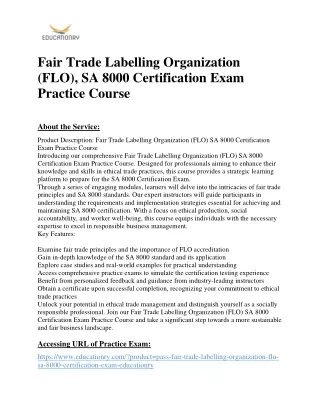 Fair Trade Labelling Organization (FLO), SA 8000 Certification Exam Practice Cou