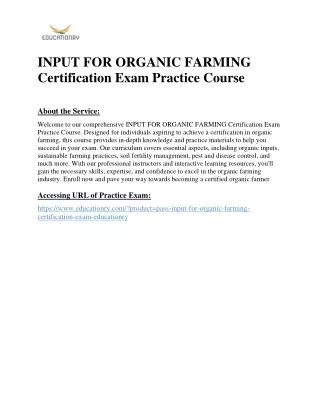 INPUT FOR ORGANIC FARMING Certification Exam Practice Course