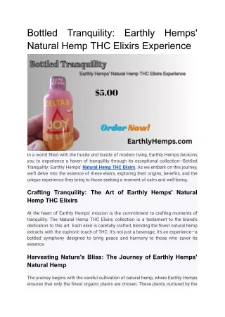 Bottled Tranquility_ Earthly Hemps' Natural Hemp THC Elixirs Experience