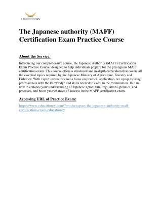 The Japanese authority (MAFF) Certification Exam Practice Course