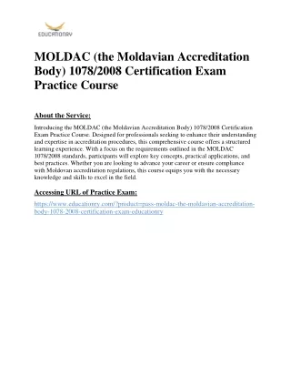MOLDAC (the Moldavian Accreditation Body) 1078/2008 Certification Exam Practice