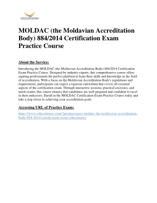 MOLDAC (the Moldavian Accreditation Body) 884/2014 Certification Exam Practice C