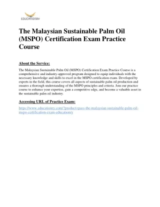 The Malaysian Sustainable Palm Oil (MSPO) Certification Exam Practice Course