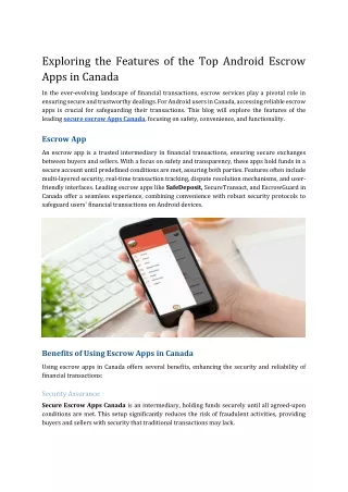 Exploring the Features of the Top Android Escrow Apps in Canada