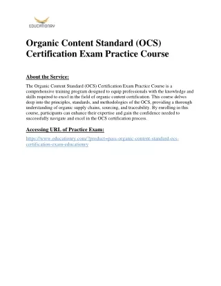 Organic Content Standard (OCS) Certification Exam Practice Course