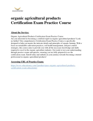 organic agricultural products Certification Exam Practice Course