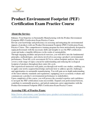 Product Environment Footprint (PEF) Certification Exam Practice Course