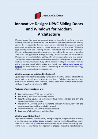 Innovative Design UPVC Sliding Doors and Windows for Modern Architecture