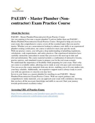 PAE1BV - Master Plumber(Noncontractor) Exam Practice Course