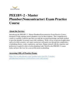 PEE1BV-2 - Master Plumber(Noncontractor) Exam Practice Course