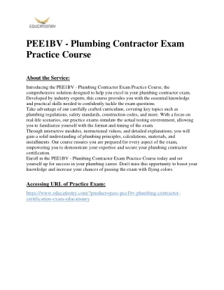 PEE1BV - Plumbing Contractor Exam Practice Course