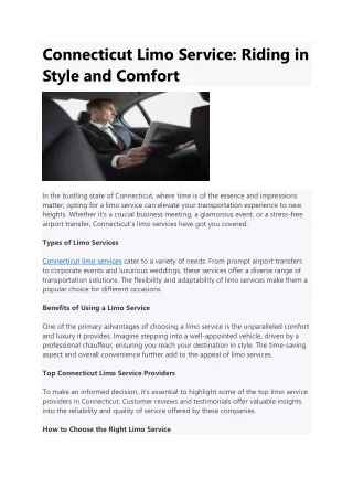 Connecticut Limo Service: Riding in Style and Comfort