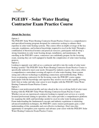 PGE1BV - Solar Water Heating Contractor Exam Practice Course