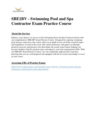 SBE1BV - Swimming Pool and Spa Contractor Exam Practice Course