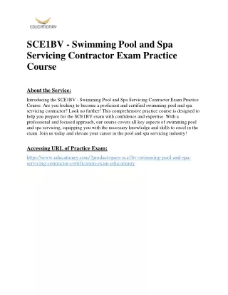 SCE1BV - Swimming Pool and Spa Servicing Contractor Exam Practice Course