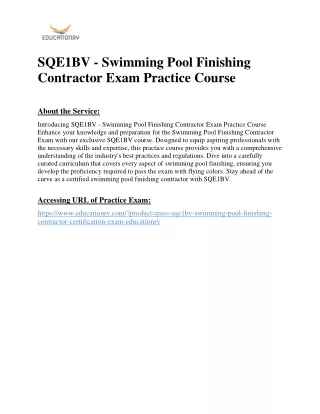 SQE1BV - Swimming Pool Finishing Contractor Exam Practice Course