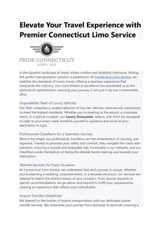 Elevate Your Travel Experience with Premier Connecticut Limo Service