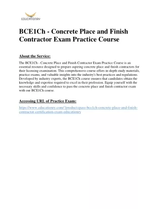 BCE1Ch - Concrete Place and Finish Contractor Exam Practice Course