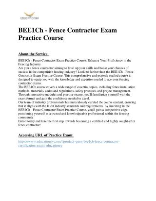 BEE1Ch - Fence Contractor Exam Practice Course