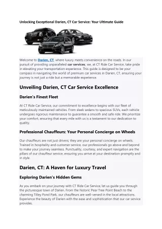 Unlocking Exceptional Darien, CT Car Service: Your Ultimate Guide