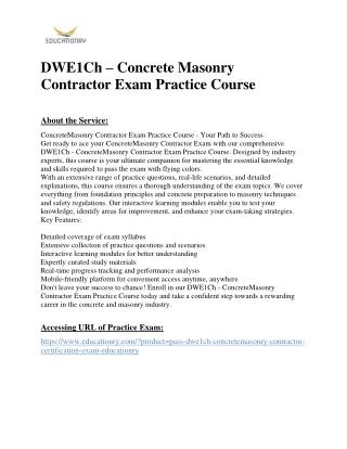 DWE1Ch - ConcreteMasonry Contractor Exam Practice Course