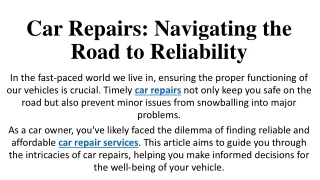 Car Repairs Navigating the Road to Reliability
