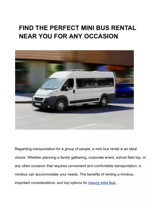 FIND THE PERFECT MINI BUS RENTAL NEAR YOU FOR ANY OCCASION