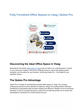 Fully Furnished Office Spaces in vizag _ Qubex Pro