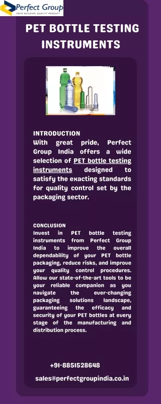 Pet bottle testing instruments | Perfect Group India