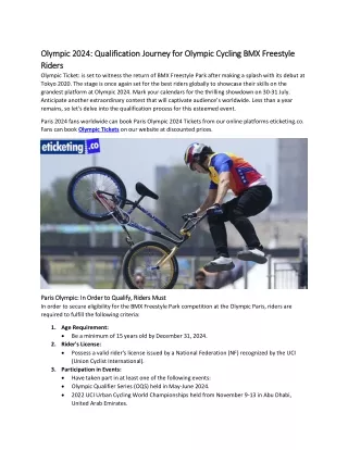 Olympic 2024 Qualification Journey for Olympic Cycling BMX Freestyle Riders