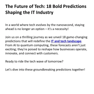 The Future of Tech 18 Bold Predictions Shaping the IT Industry