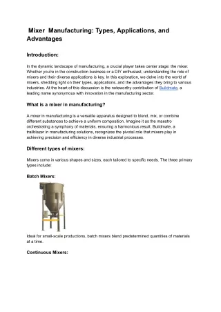 Mixer  Manufacturing_ Types, Applications, and Advantages