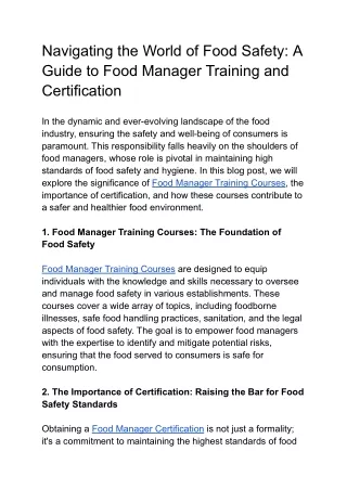 Navigating the World of Food Safety: A Guide to Food Manager Training and Certif