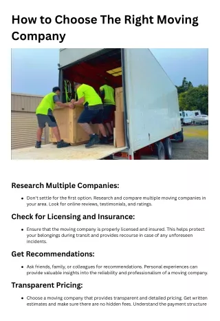 How to Choose The Right Moving Company