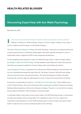 Discovering Expert Help with Sue Webb Psychology