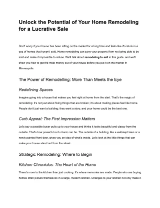 Unlock the Potential of Your Home Remodeling for a Lucrative Sale