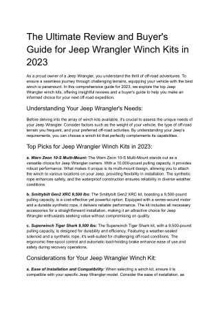 The Ultimate Review and Buyer's Guide for Jeep Wrangler Winch Kits in 2023