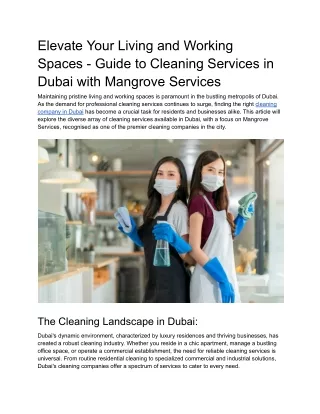 Elevate Your Living and Working Spaces - Guide to Cleaning Services in Dubai with Mangrove Services