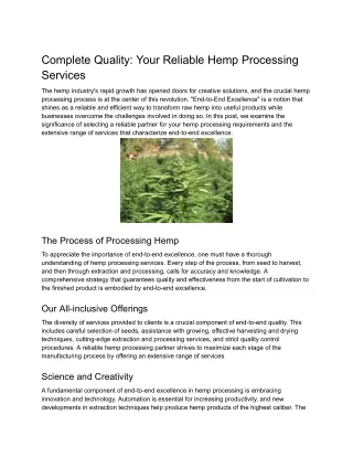 Complete Quality_ Your Reliable Hemp Processing Services