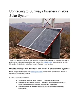 Upgrading to Sunways Inverters in Your Solar System