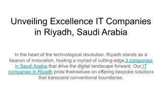 Unveiling Excellence IT Companies in Riyadh, Saudi Arabia