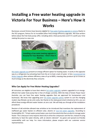 Installing a Free water heating upgrade in Victoria For Your Business