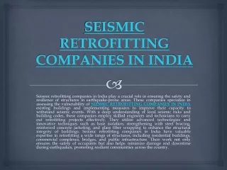 SEISMIC RETROFITTING COMPANIES IN INDIA