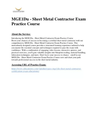 MGE1Du - Sheet Metal Contractor Exam Practice Course