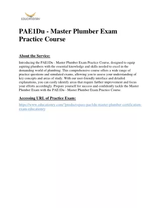 PAE1Du - Master Plumber Exam Practice Course
